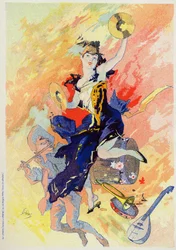 Kunst. Vermaak. De Muziek. Allegorie door Jules Cheret, Frankrijk, ca. 1890