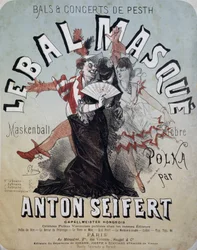 Bal en concert van Pesth: het gemaskerde bal (Maskenball, beroemde polka door Anton Seifert) - poster door Jules Cheret, n.d.