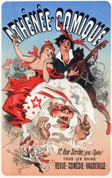 Vermaak. Het Athenee Comique, theater in Parijs. Poster door Jules Cheret, Frankrijk, ca. 1870-80