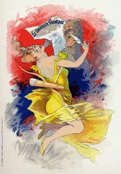 Literatuur. De krant Le Courrier Francais. Allegorie door Jules Cheret, Frankrijk, ca. 1890