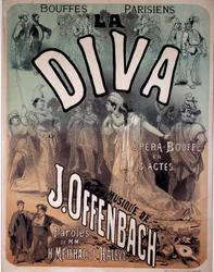 Poster voor de operette Diva op muziek gezet door Jacques Offenbach (1819-1880) bij de Parijse Bouffes