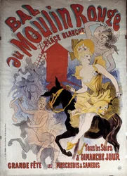Rode molen bal witte plaats. Poster door Jules Cheret (1836 - 1932)