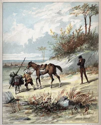 Don Quichot en Sancho Panza - Illustratie van Jules David (1808-1892) uit Geschiedenis van Don Quichot (Don Quichot) - 1887 - door Miguel de Cervantes Saavedra (1547-1616)