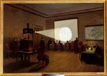 Screening van microfilms op centrale telegrafie in november 1870