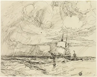 Schepen op zee tijdens storm