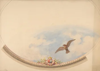 Ontwerp voor een plafond geschilderd met wolken en een zwevende adelaar, tweede helft 19e eeuw