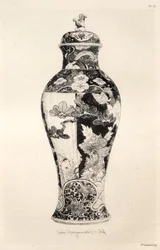Geschiedenis van de keramische kunst: Een beschrijvende en filosofische studie van het aardewerk van alle tijden en alle naties: Japan: Chrysanthemo-Paeonian Familie. -Jar, "Potiche," met de hond van Fo en een karper die uit het water springt (Plaat III)