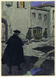 Illustratie voor memoires van Casanova (kleurenlitho)
