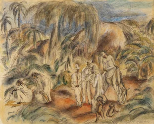 Figuren in tropisch landschap