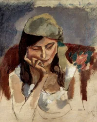 De dame met de tulband. Schilderij van Jules Pascin (1885-1930)
