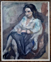 Portret van Andree. Portret van een zittende vrouw
