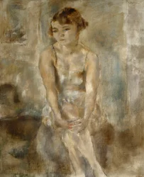 Jonge vrouw zittend in chemise, 1923