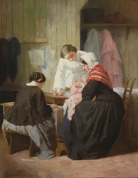Dames aan het naaien