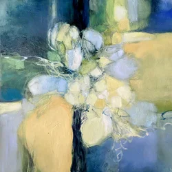 Rustgevend bloemenmotief in abstracte stijl