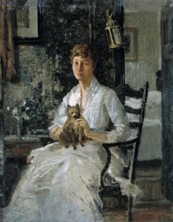 Portret van een dame met een hond Anna Baker Weir