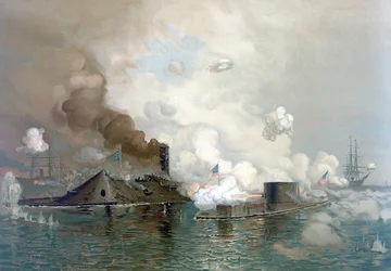 De Monitor en Merrimac, 9 maart 1862, uitgegeven 1886