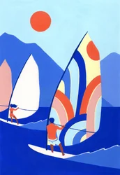 Levendig windsurfen op zee