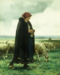 Een herderin met haar kudde