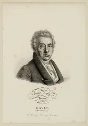 Koninklijk Instituut van Frankrijk, 4e klasse. (Schilderkunst.) David, (Jacques-Louis.) Geboren in Parijs op 30 augustus 1749, gekozen in 1796.