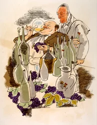 Humoristische wijnillustratie 1946. Illustratie door Julien Pavil