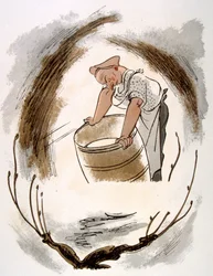 Humoristische wijnillustratie 1946. Illustratie door Julien Pavil