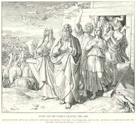 Noach en zijn Familie Verlaten de Ark (gravure)