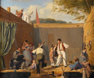 Een groep koorddansers net voor een voorstelling
