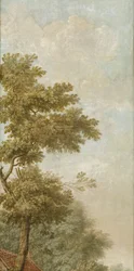 Drie behangselschilderingen van een Hollands landschap
