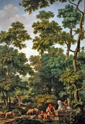 Arcadisch landschap met een sfinx