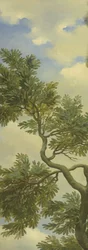 Arcadisch landschap met een reiziger