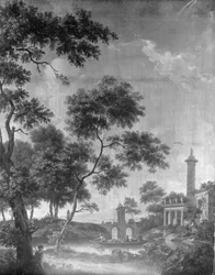 Behangsel met Arcadisch landschap, behorend bij de zaal van de Herengracht 40