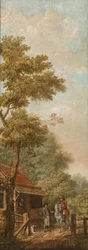 Behangsel met Hollands landschap, behorend bij de zaal van de Nieuwe Doelenstraat 22