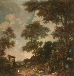 Behangsel met Hollands landschap, behorend bij de zaal van de Nieuwe Doelenstraat 22