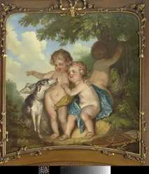 Drie kinderen met twee honden