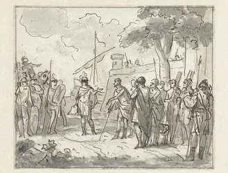 Laenas trekt een cirkel rond Antiochus IV Epiphanes in het zand