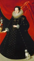 Portret van Eleonora Gonzaga in zwarte jurk