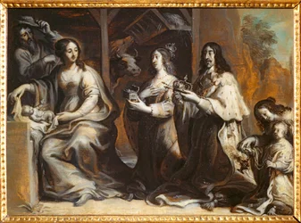 Louis XIII, Anne van Oostenrijk en de kroonprins bidden voor de Heilige Familie - Louis XII ...