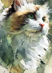 Aquarel van een kat met groene ogen
