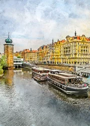Historische rivierboten in Praag