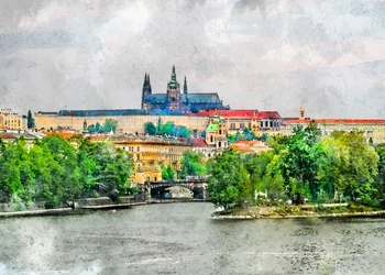 Historisch uitzicht op de rivier in Praag