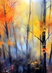 Mistig herfstbos