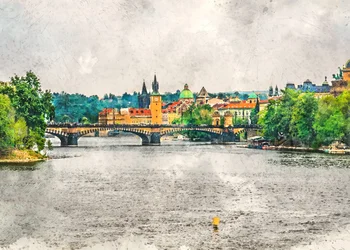 Stadsgezicht aan de rivier in Praag