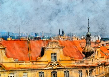 Uitzicht vanaf een dak in Praag