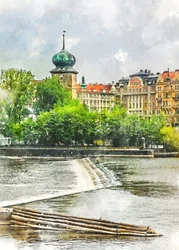De rivier bij de watertoren van Praag