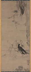 Monnik die kleren repareert in de ochtendzon Choyo Hotetsu, ca. 1350 of eerder