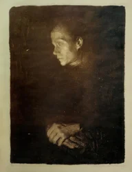 Arbeidersvrouw in profiel naar links