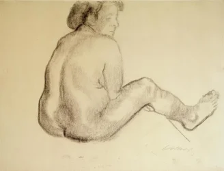 Käthe Kollwitz, Zittende vrouwelijke rugnaakt naar rechts