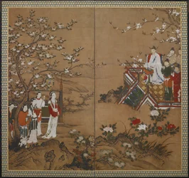De Chinese keizer Ming Huang en Yang Kuei-fei, Edo-periode, begin 17e eeuw