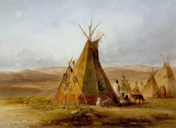 Kamp van de Assiniboin - tipi - Karl Bodmer