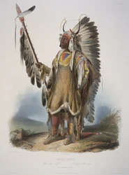 Mato-Tope, een Mandan-opperhoofd, gegraveerd door J. Hurliman, gepubliceerd in 1839